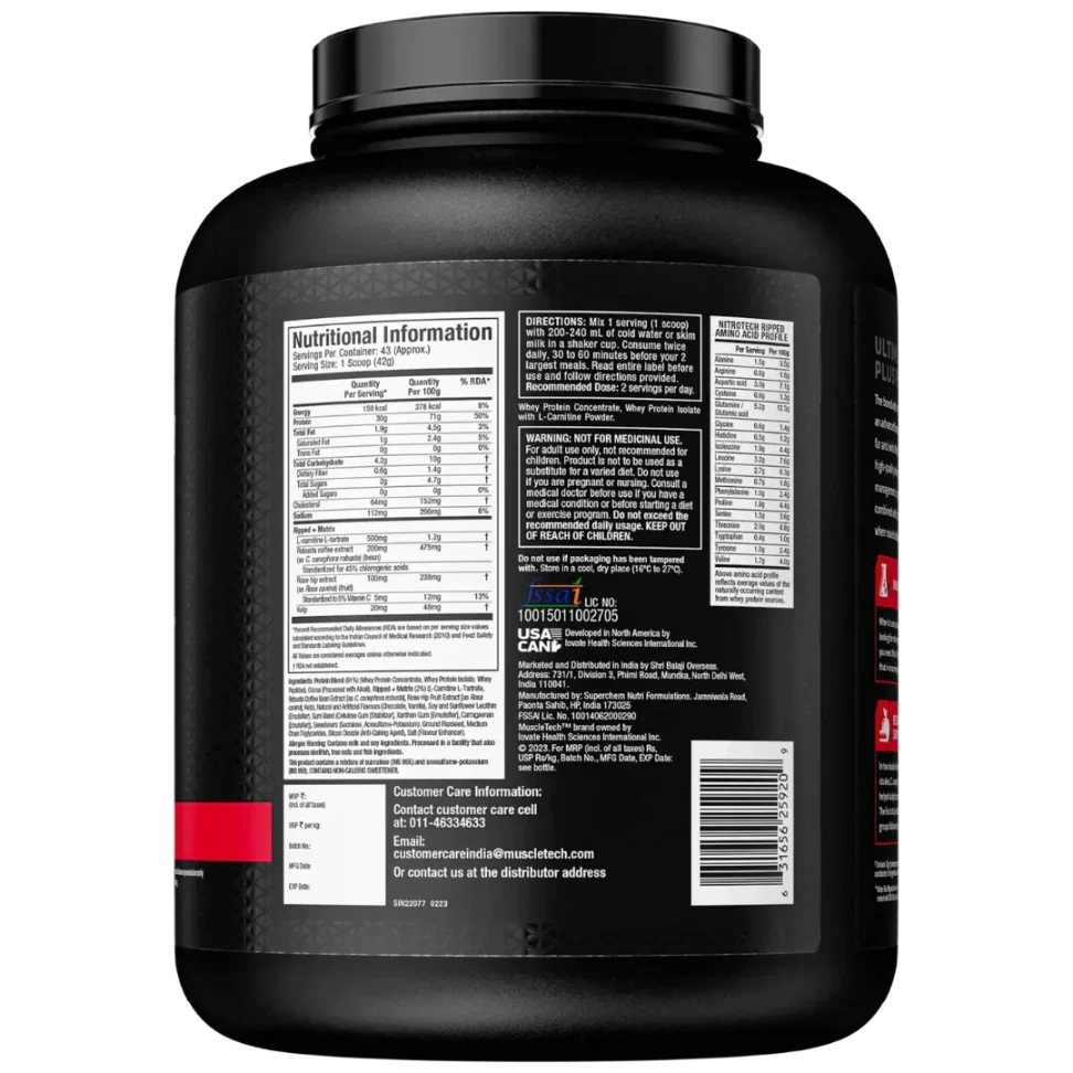 MuscleTech™ Nitro-Tech™ Ripped - Quality Guarantee & Back of Pack