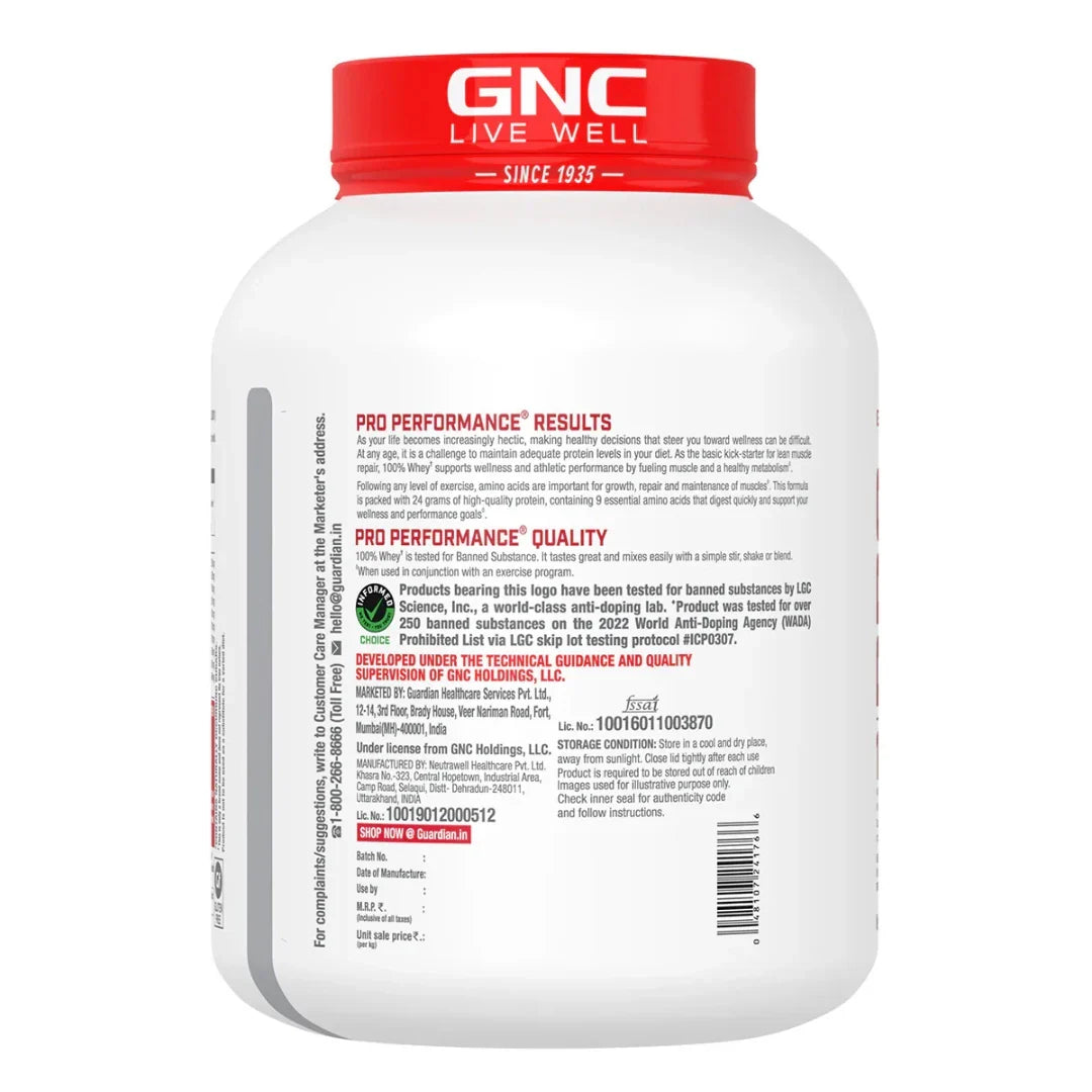 GNC Pro Performance 100% Whey Protein - Quality Guarantee & Back of Pack