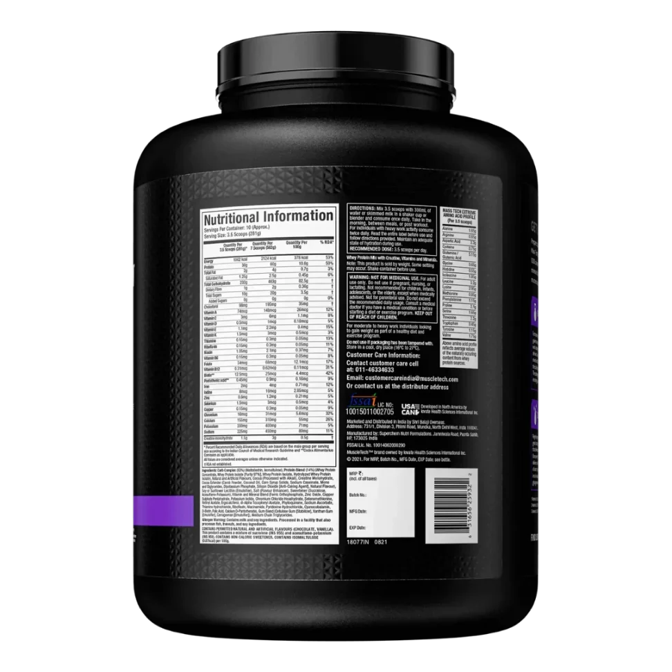 Muscletech Mass Tech Extreme 2000 - Quality Guarantee & Back of Pack