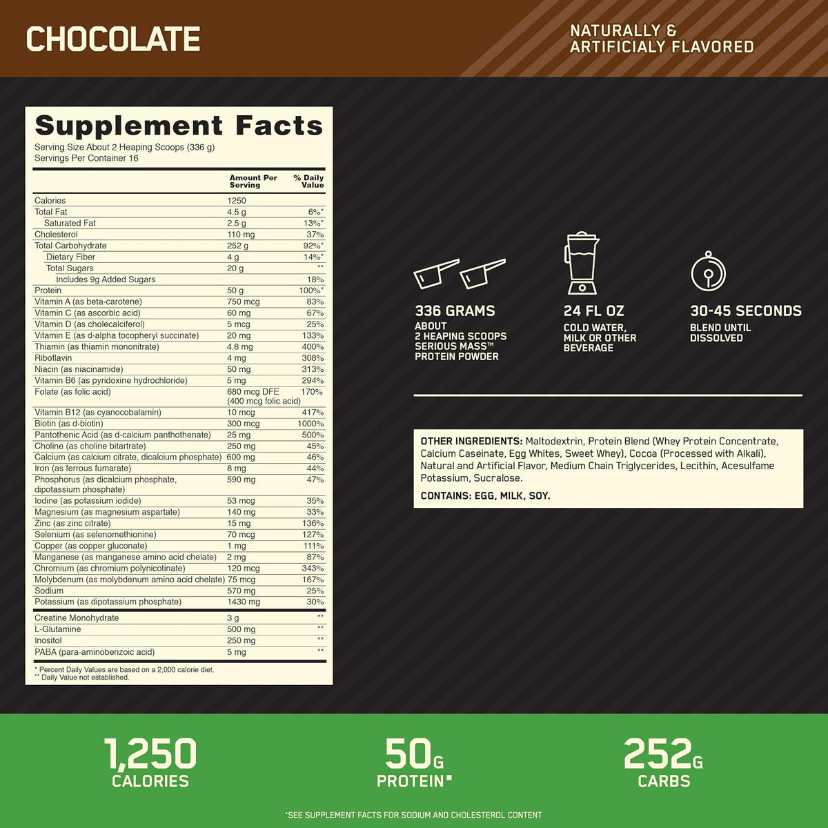 Optimum Nutrition Serious Mass - Nutrition Facts & Supplement Information