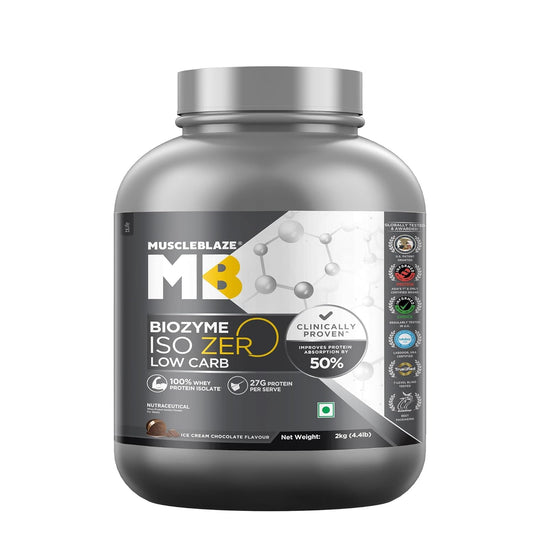 MuscleBlaze Biozyme Iso Zero Low Carb Whey Protein Isolate - Ice Cream Chocolate (2 kgs)